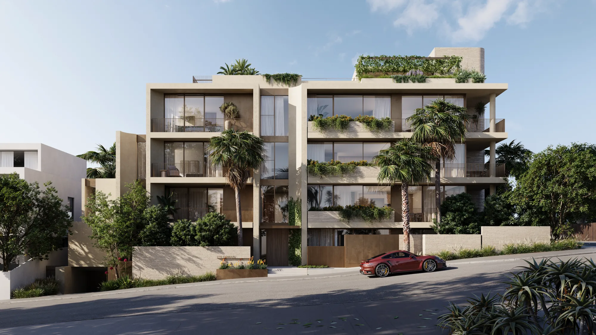 Daytime aerial architectural render by Darkroom Studio