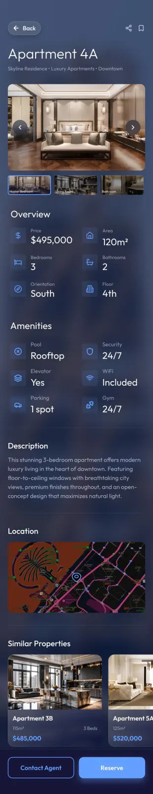 Apartment detail on mobile